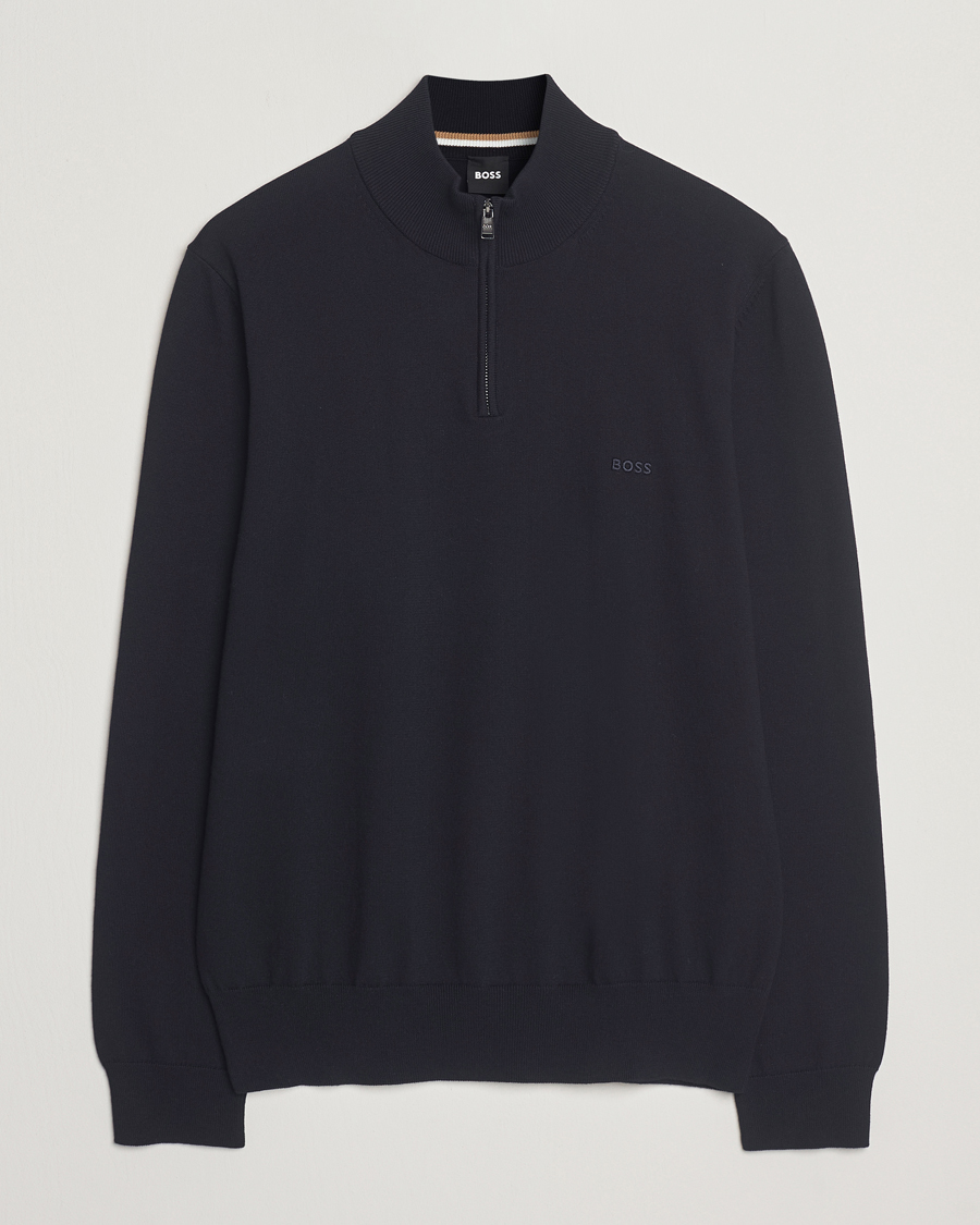 Men | Sweaters & Knitwear | BOSS BLACK | Padro Cotton Knitted Half Zip Dark Blue
