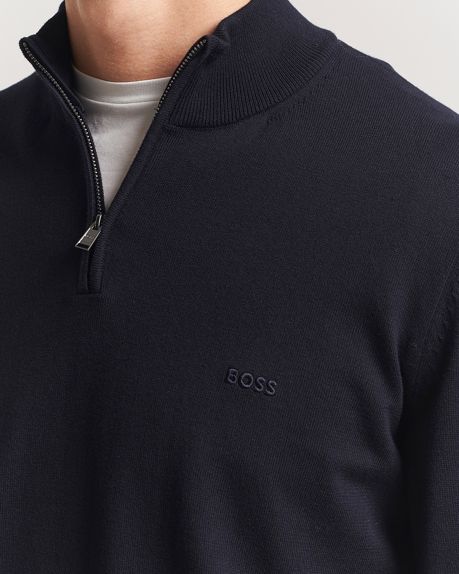 Men | Sweaters & Knitwear | BOSS BLACK | Padro Cotton Knitted Half Zip Dark Blue