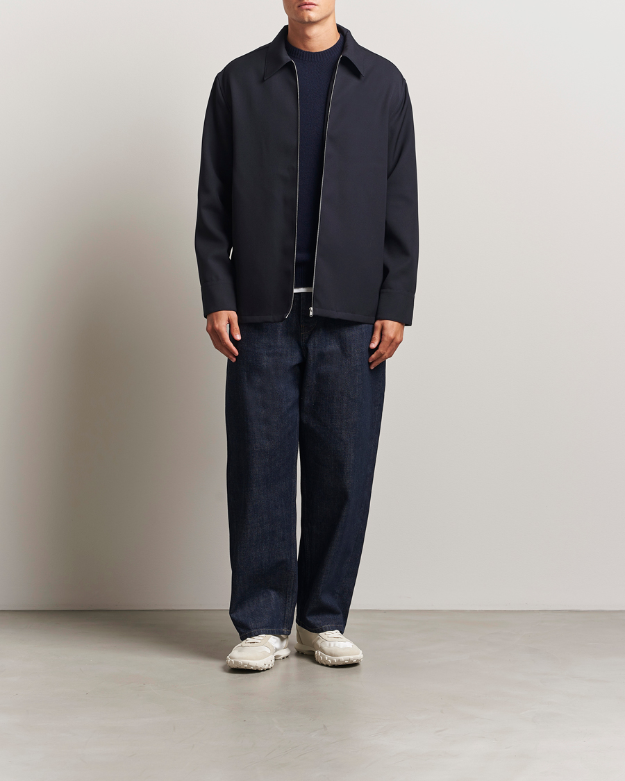 Jil Sander Wool Zip Overshirt Navy at CareOfCarl.com