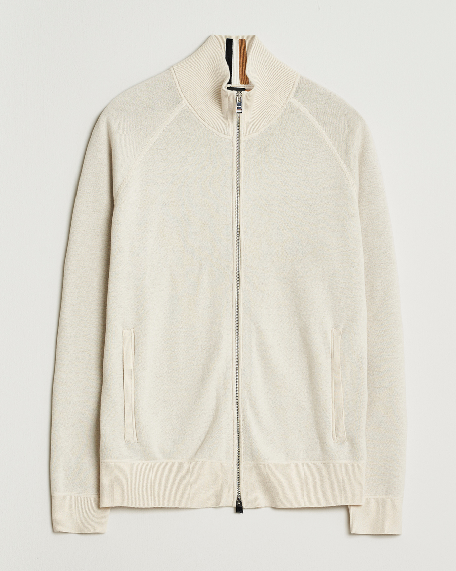 Men | Sweaters & Knitwear | BOSS BLACK | Idino Knitted Full Zip Open White
