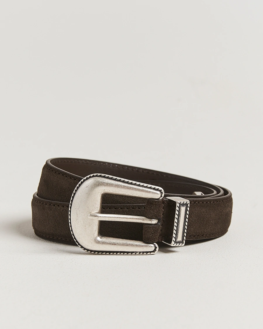 Men | Belts | Anderson's | Western Suede Belt 2,5 cm Dark Brown