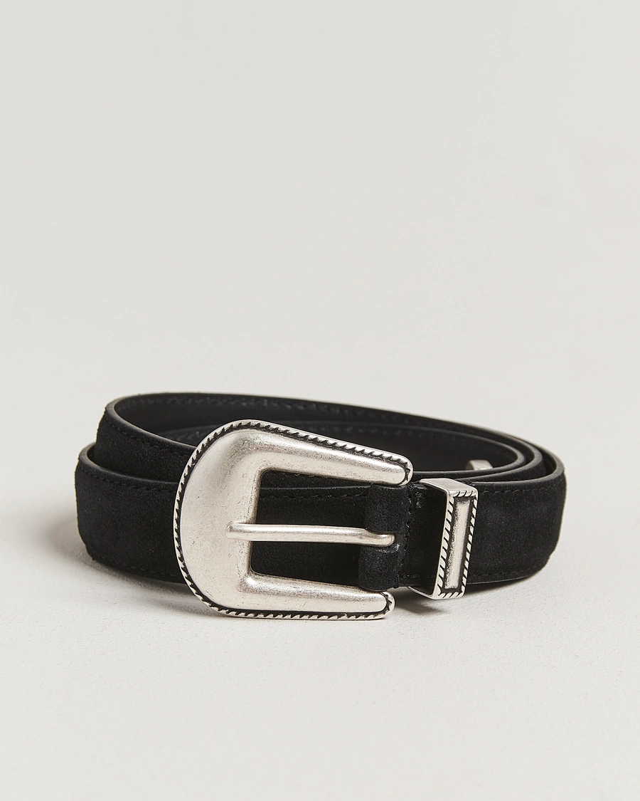 Men | Belts | Anderson's | Western Suede Belt 2,5 cm Black