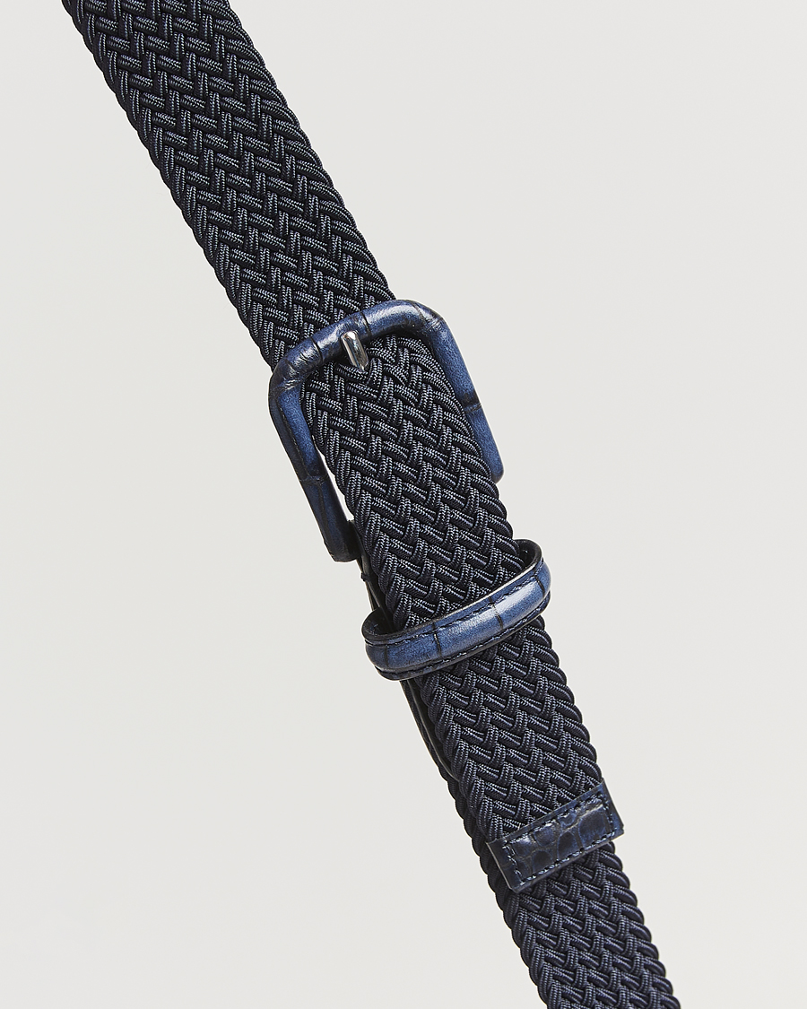 Men | Belts | Anderson's | Stretch Woven Leather Buckle 3 cm Belt Navy