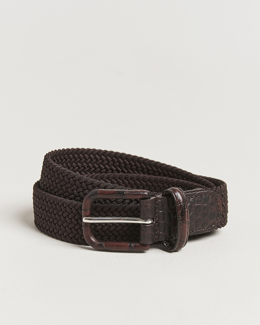 Men | Belts | Anderson's | Stretch Woven Leather Buckle 3 cm Belt Brown