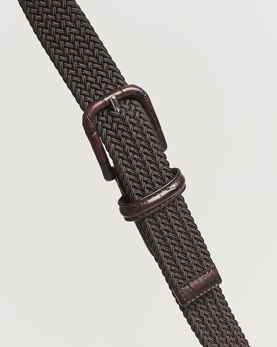 Men | Belts | Anderson's | Stretch Woven Leather Buckle 3 cm Belt Brown