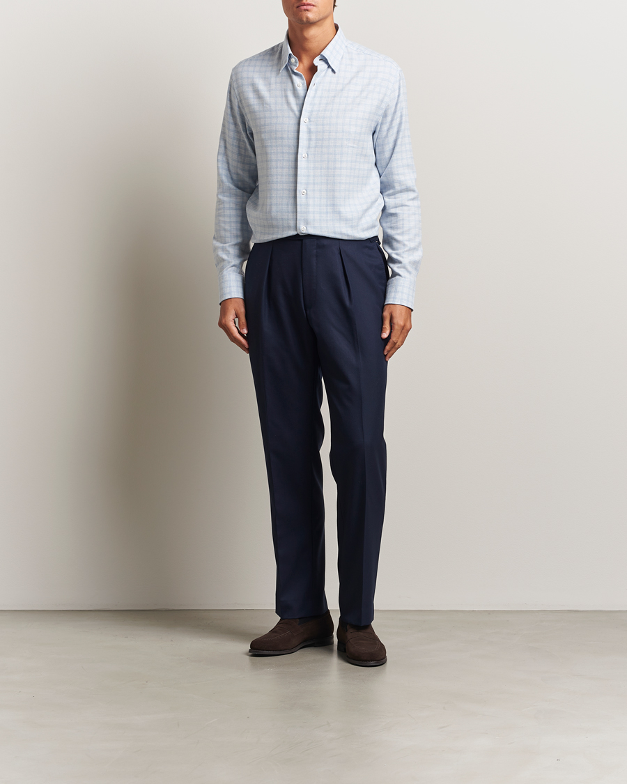 Men | Shirts | Brioni | Check Flannel Shirt Light Blue