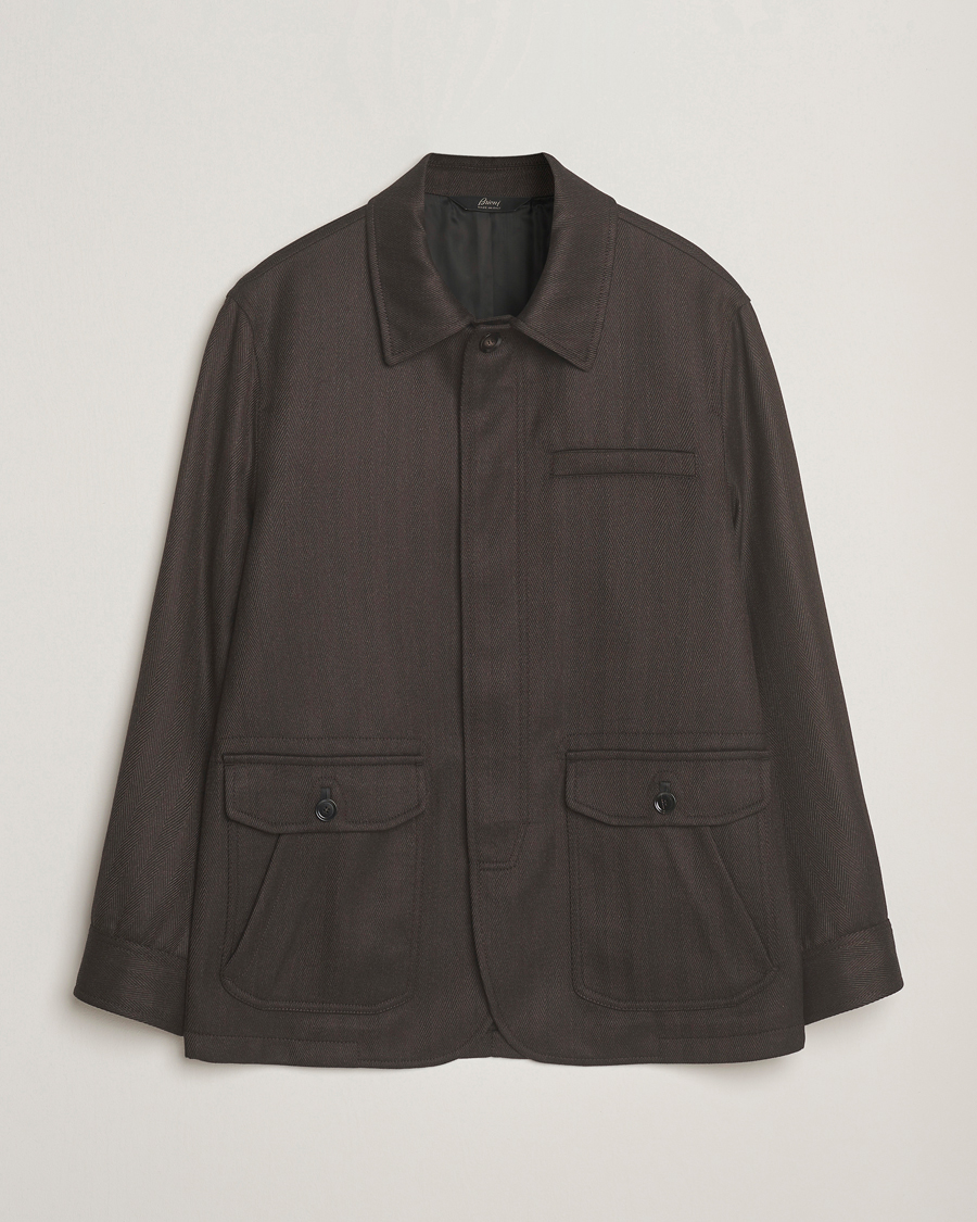 Men | Coats & Jackets | Brioni | Herringbone Hunting Jacket Dark Brown
