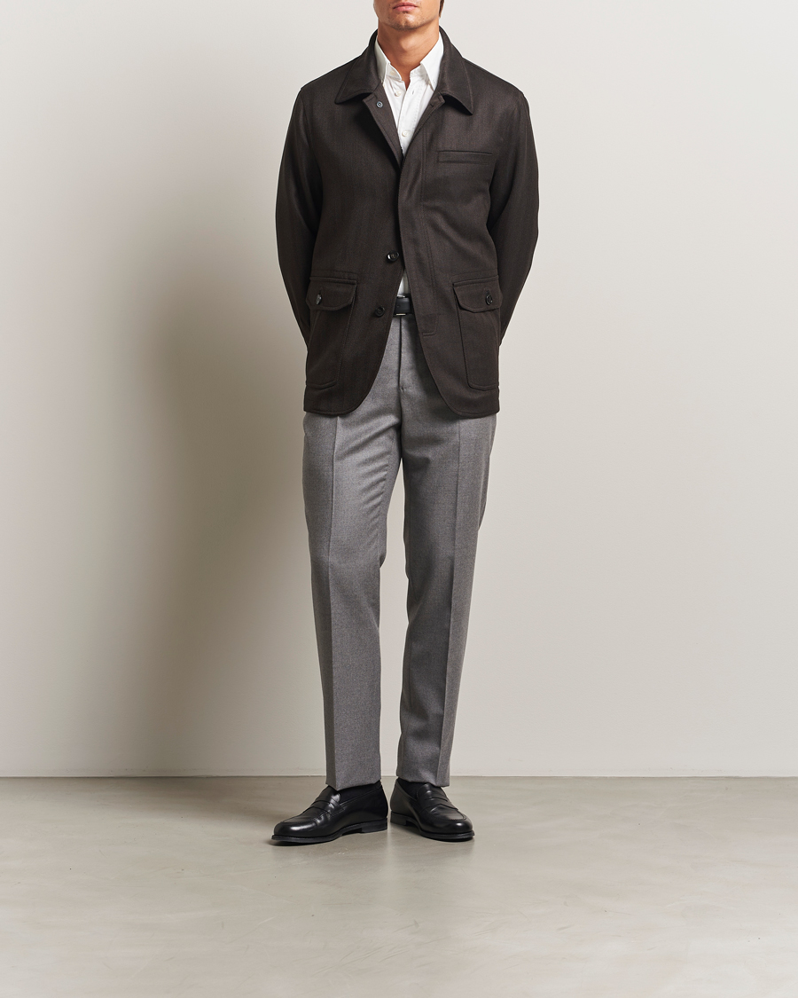 Men | Coats & Jackets | Brioni | Herringbone Hunting Jacket Dark Brown