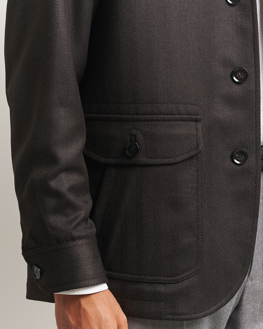 Men | Coats & Jackets | Brioni | Herringbone Hunting Jacket Dark Brown