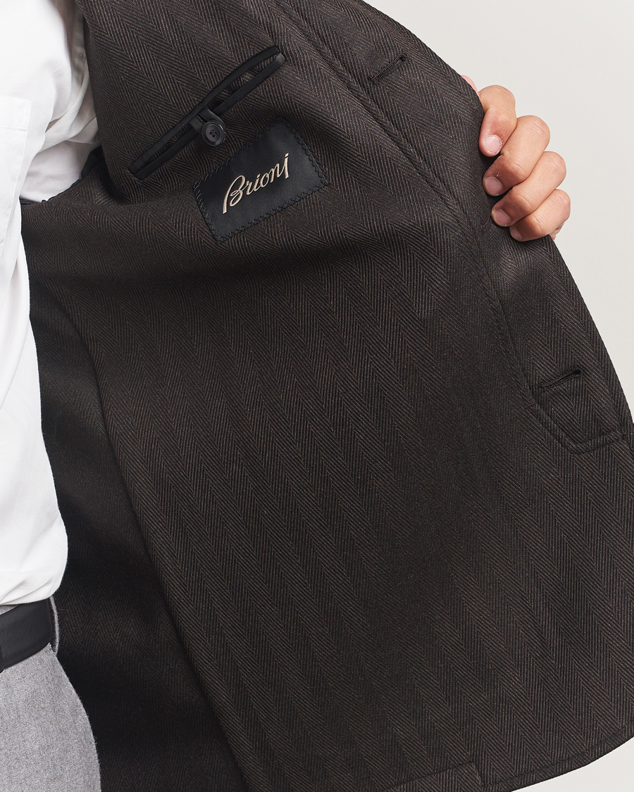 Men | Coats & Jackets | Brioni | Herringbone Hunting Jacket Dark Brown
