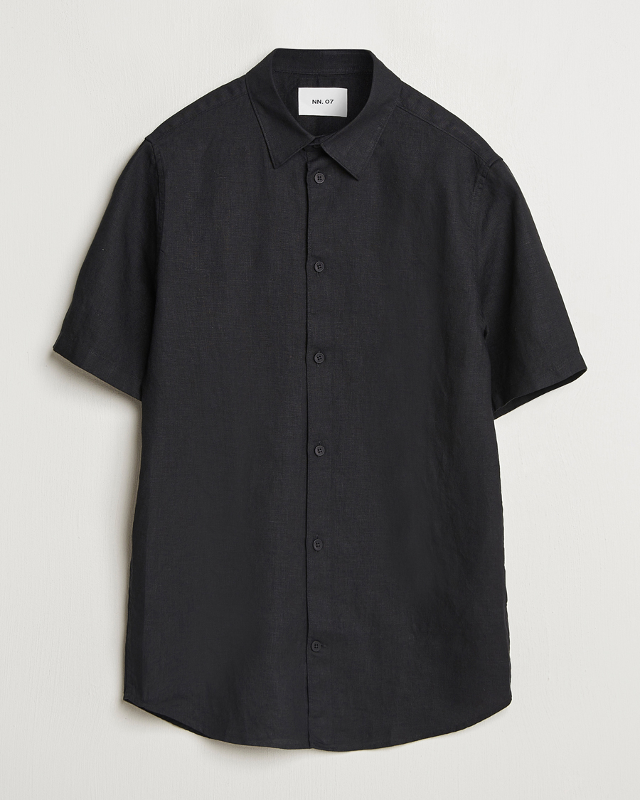 Men | Shirts | NN07 | Enzo Linen Short Sleeve Shirt Black