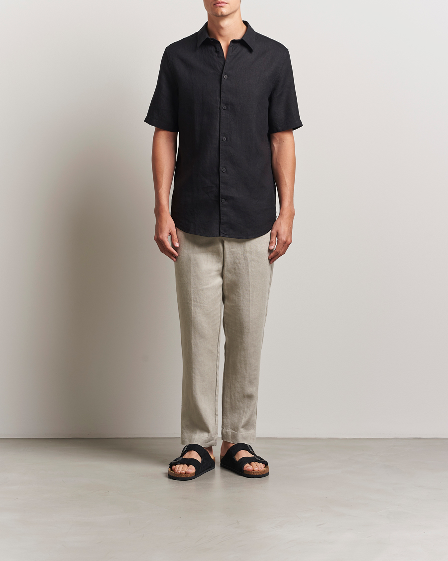 Men | Shirts | NN07 | Enzo Linen Short Sleeve Shirt Black