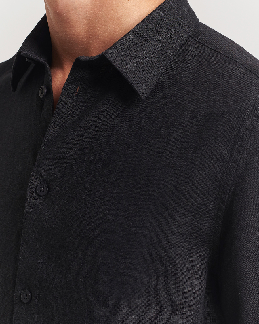 Men | Shirts | NN07 | Enzo Linen Short Sleeve Shirt Black