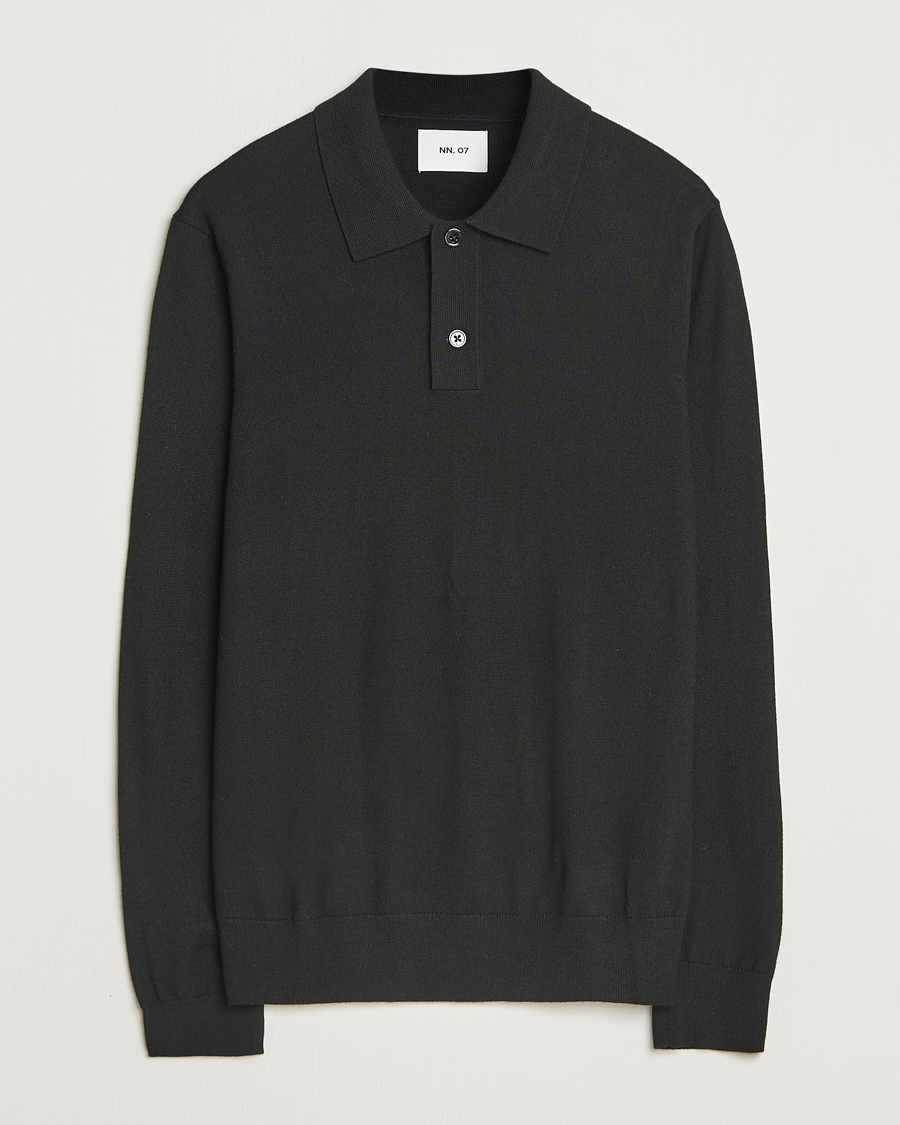 トップス Wool Serge Yoke Sleeve Pullover Shirt NN07 Serge Wool Knitted Polo Black at CareOfCarl.com
