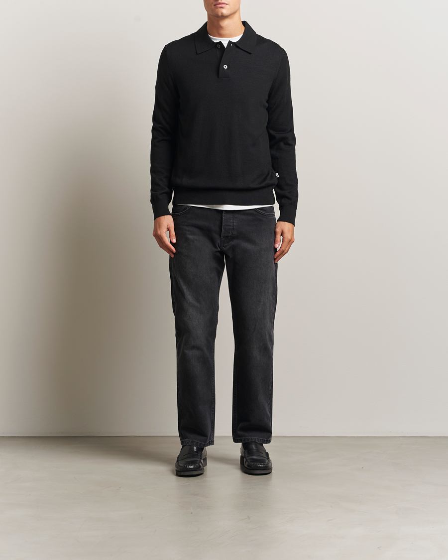 NN07 Serge Wool Knitted Polo Black at CareOfCarl.com