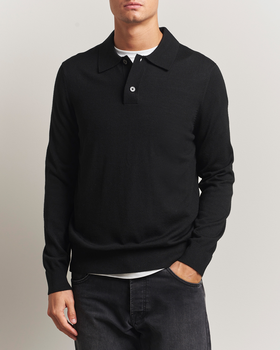 トップス Wool Serge Yoke Sleeve Pullover Shirt NN07 Serge Wool Knitted Polo Black at CareOfCarl.com
