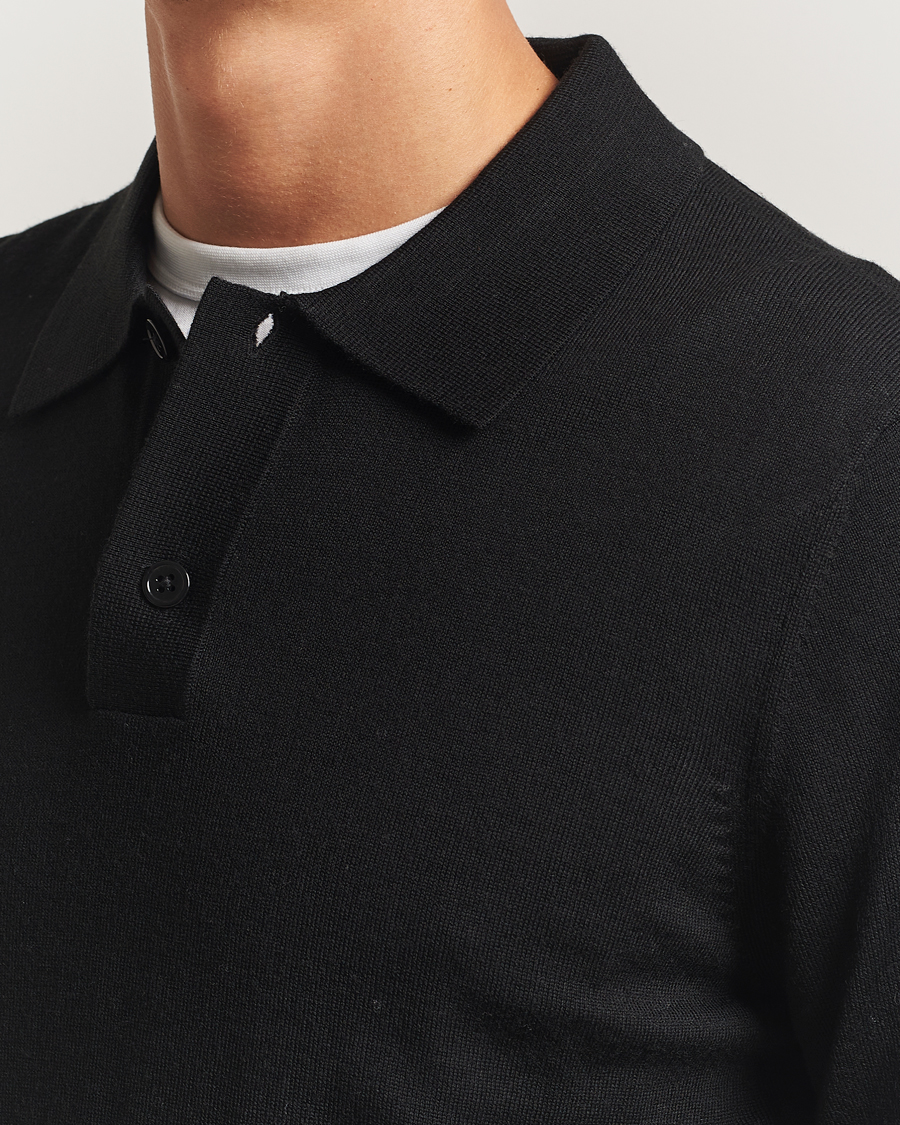 トップス Wool Serge Yoke Sleeve Pullover Shirt NN07 Serge Wool Knitted Polo Black at CareOfCarl.com