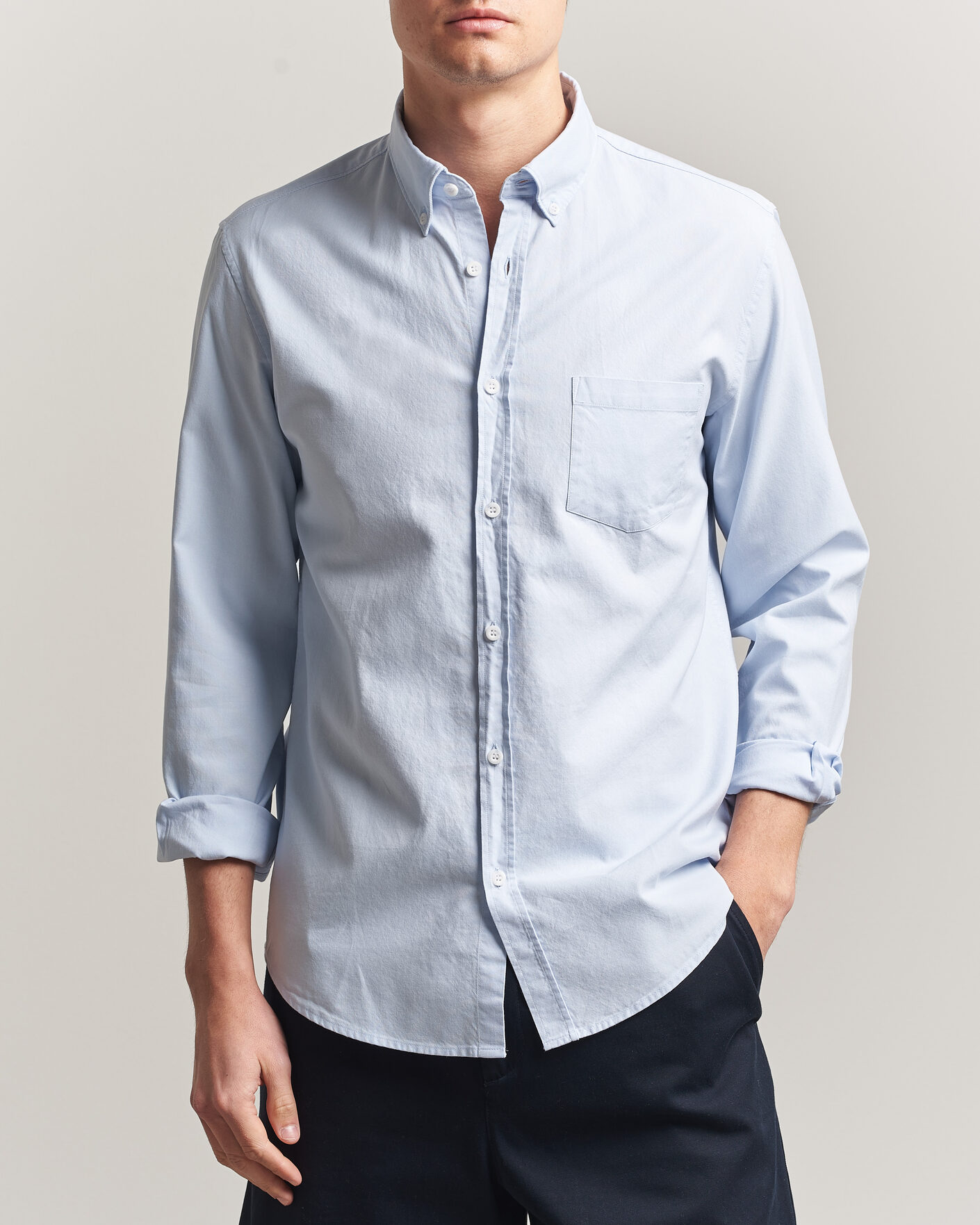 Men | Shirts | Sunspel | Oxford Button Down Shirt Light Blue
