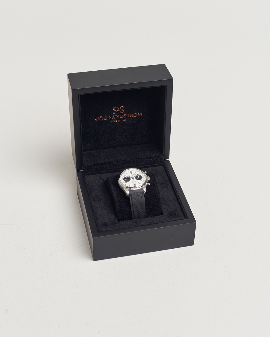 Men | Sjöö Sandström Royal Steel Chronograph 40mm Black Rubber White Dial | Sjöö Sandström | Royal Steel Chronograph 40mm Black Rubber White Dial