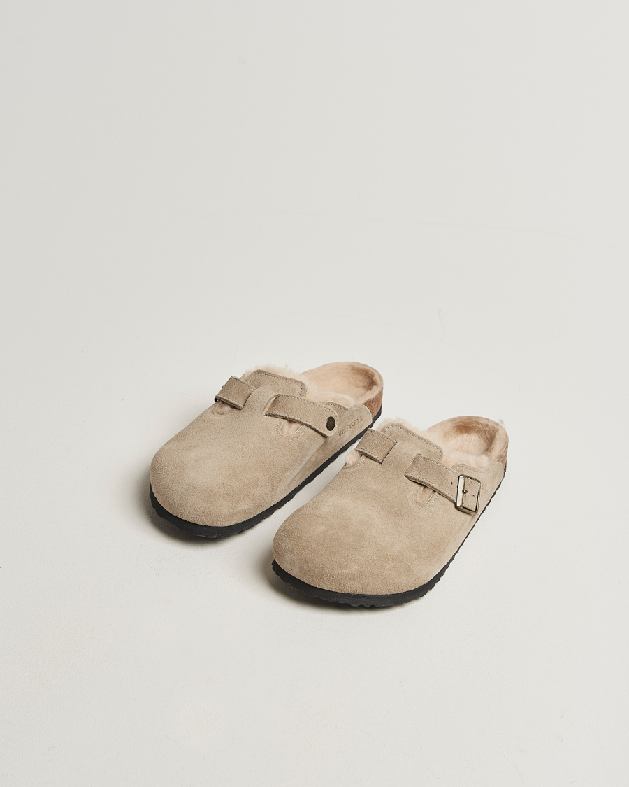 BIRKENSTOCK Boston Shearling Taupe Suede at CareOfCarl.com