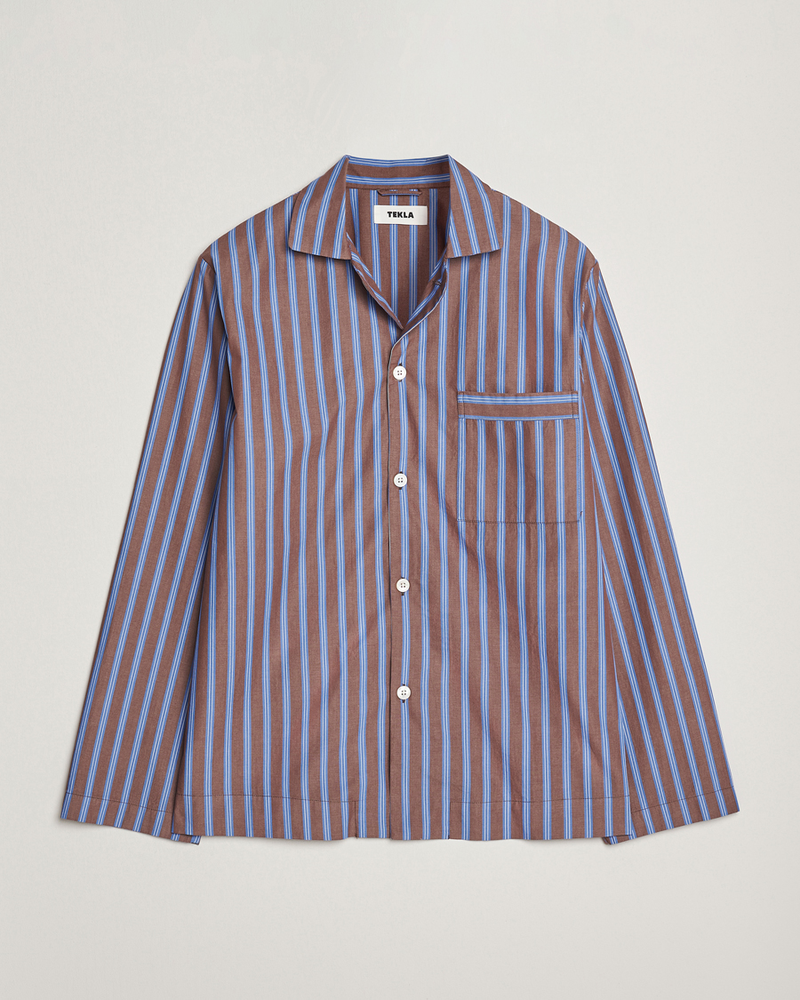 Men | Pyjamas & Robes | Tekla | Poplin Pyjama Shirt Chestnut Stripes