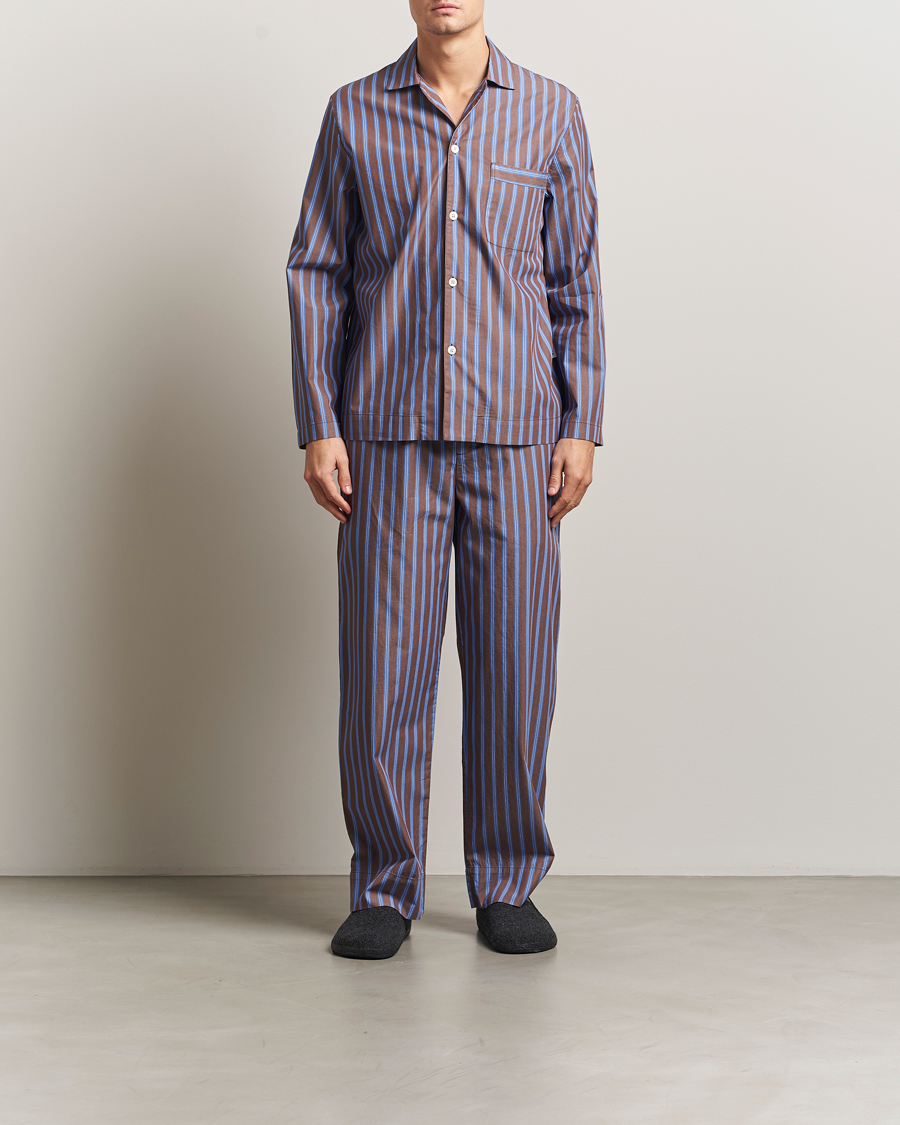 Men | Pyjamas & Robes | Tekla | Poplin Pyjama Shirt Chestnut Stripes