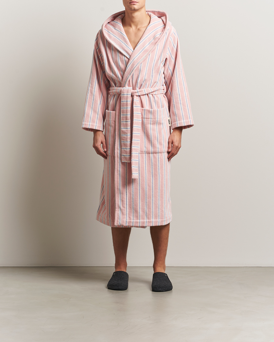 Men | Pyjamas & Robes | Tekla | Organic Terry Hooded Bathrobe Candy Stripes