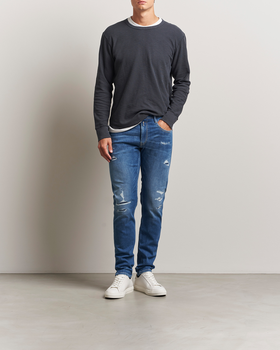 Men | Jeans | Replay | Anbass Distressed Super Stretch Bio Jeans Medium Blue