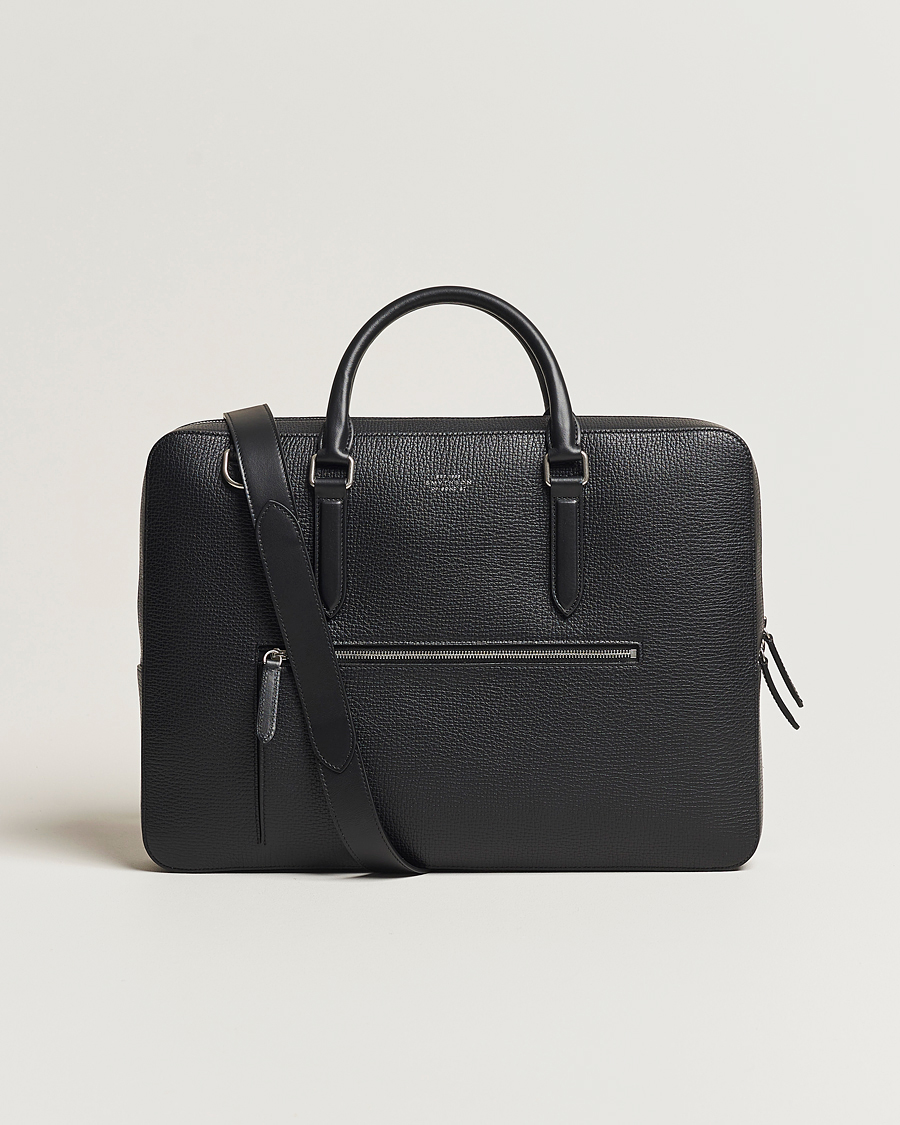 Men | Smythson Ludlow Slim Briefcase With Zip Front Black | Smythson | Ludlow Slim Briefcase With Zip Front Black
