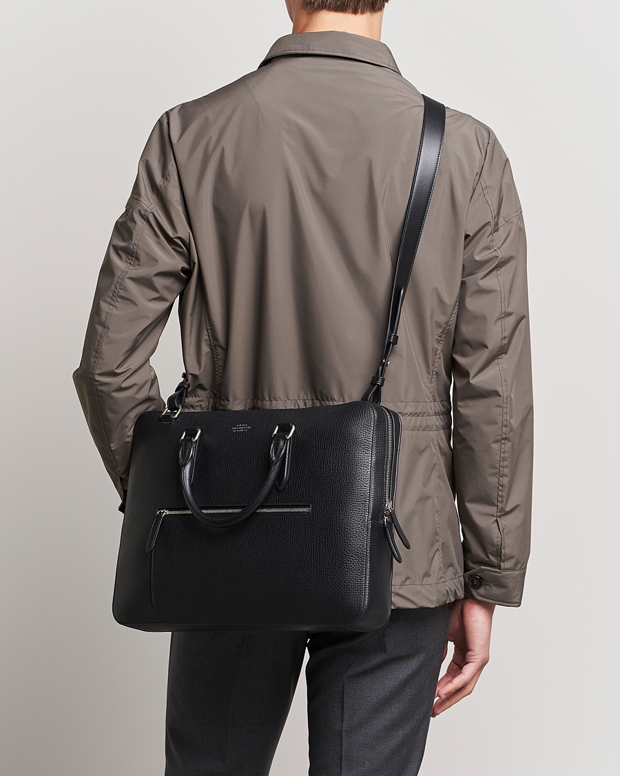 Men | Bags | Smythson | Ludlow Slim Briefcase With Zip Front Black