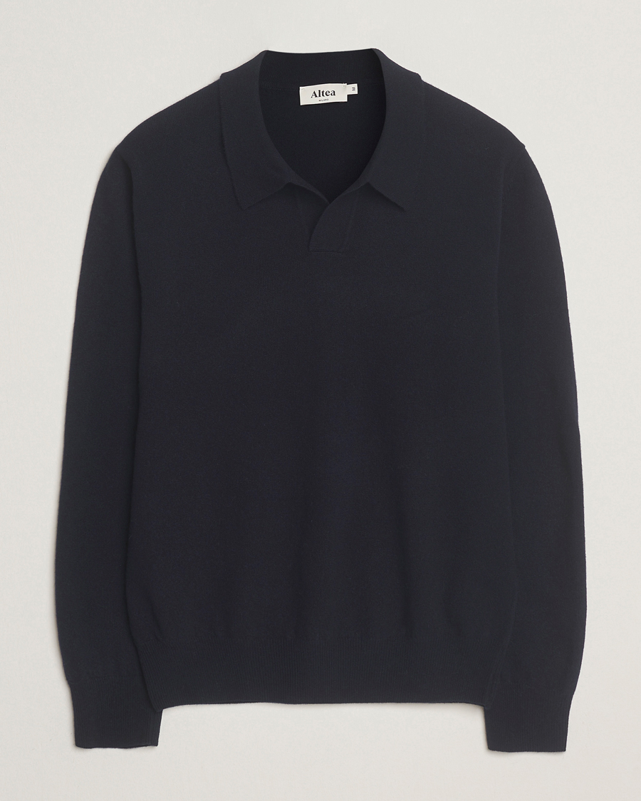 Men | Sweaters & Knitwear | Altea | Knitted Long Sleeve Polo Navy