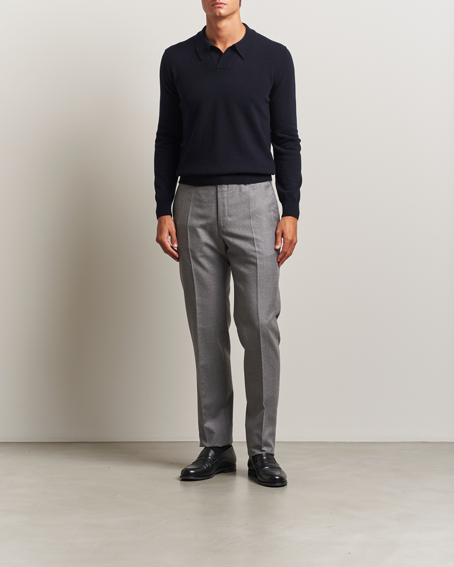 Men | Sweaters & Knitwear | Altea | Knitted Long Sleeve Polo Navy