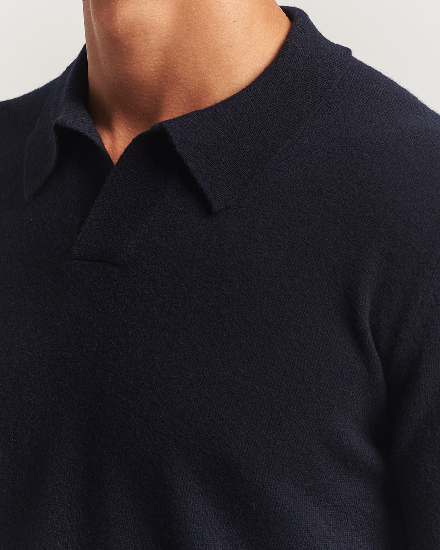 Men | Sweaters & Knitwear | Altea | Knitted Long Sleeve Polo Navy