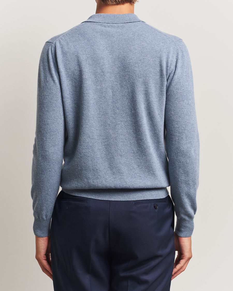 Men | Sweaters & Knitwear | Altea | Long Sleeve Knitted Wool Polo Blue Melange