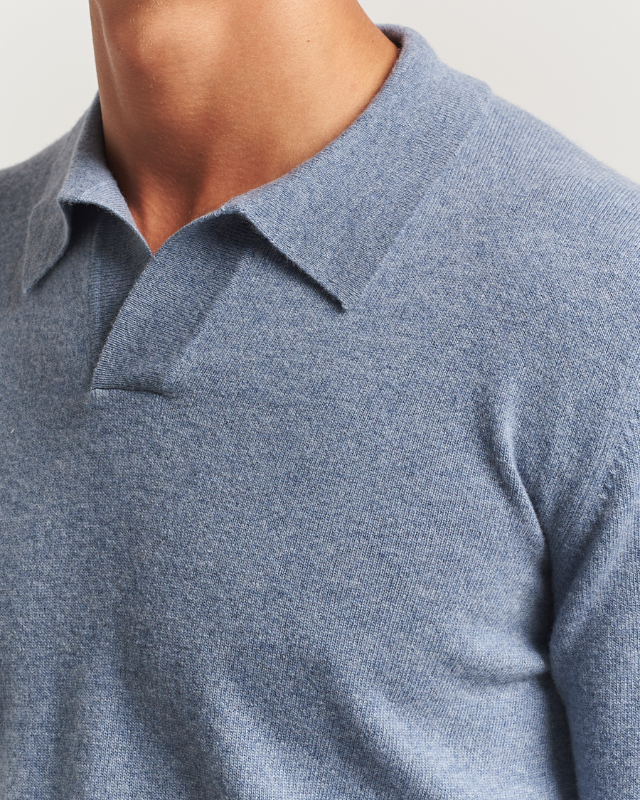 Men | Sweaters & Knitwear | Altea | Long Sleeve Knitted Wool Polo Blue Melange