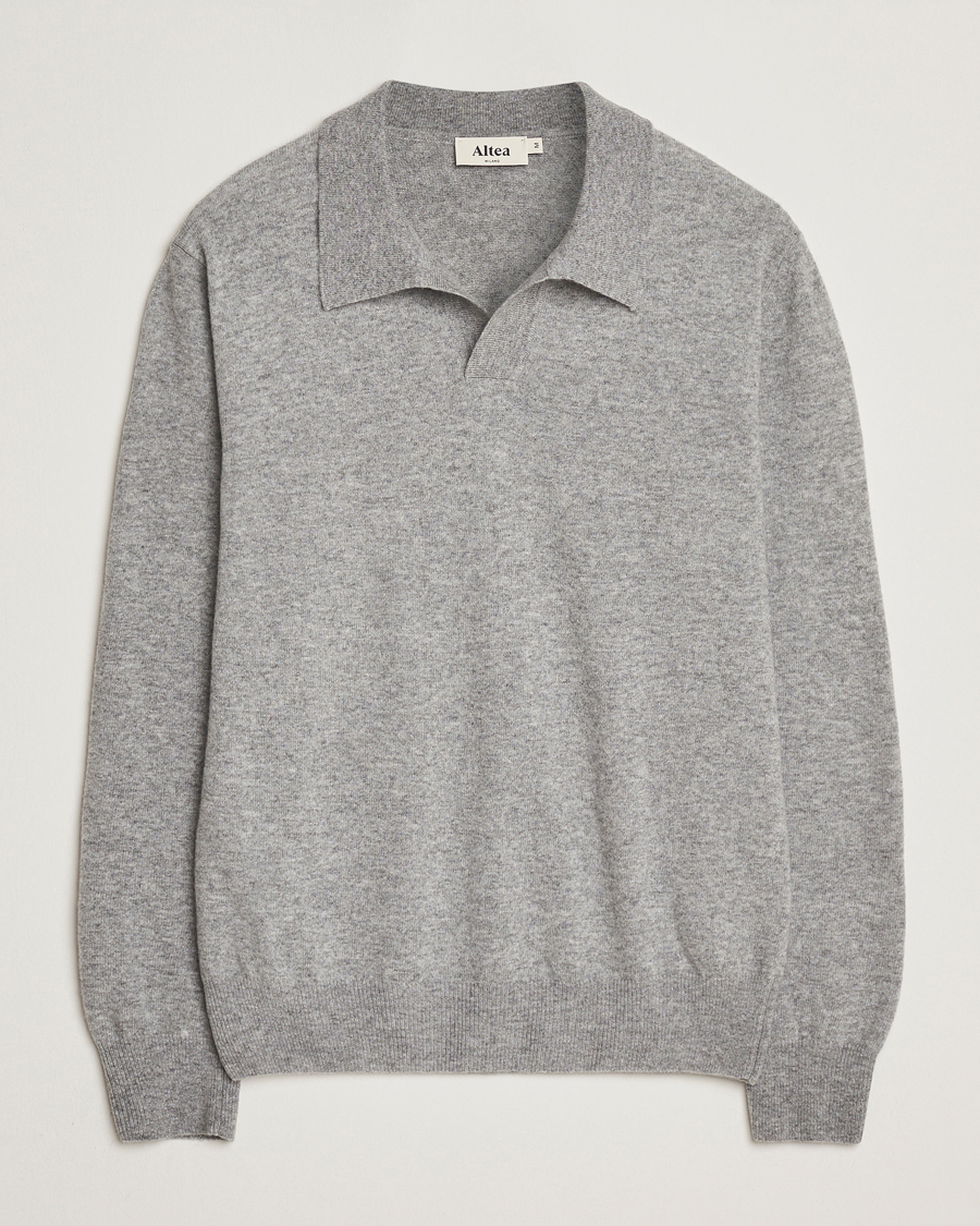 Men | Sweaters & Knitwear | Altea | Knitted Long Sleeve Polo Grey Melange