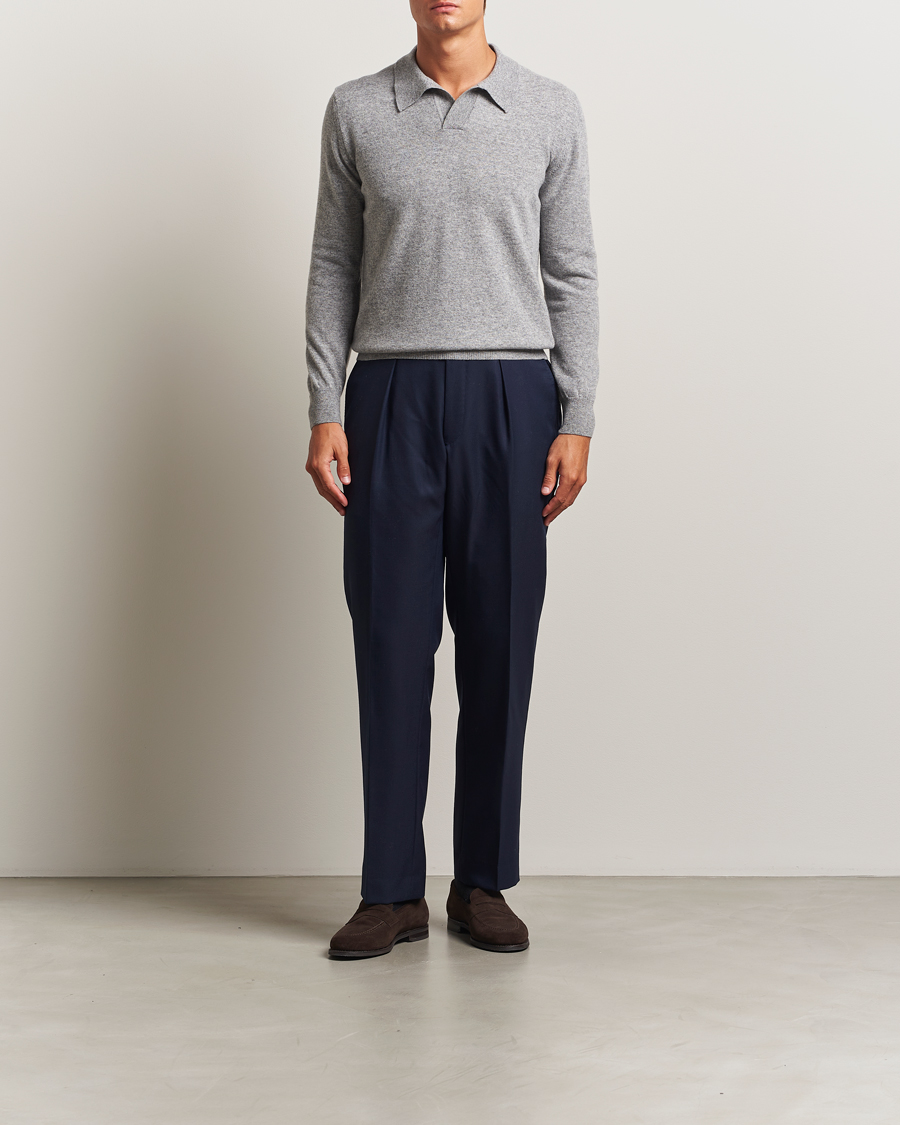 Men | Sweaters & Knitwear | Altea | Knitted Long Sleeve Polo Grey Melange