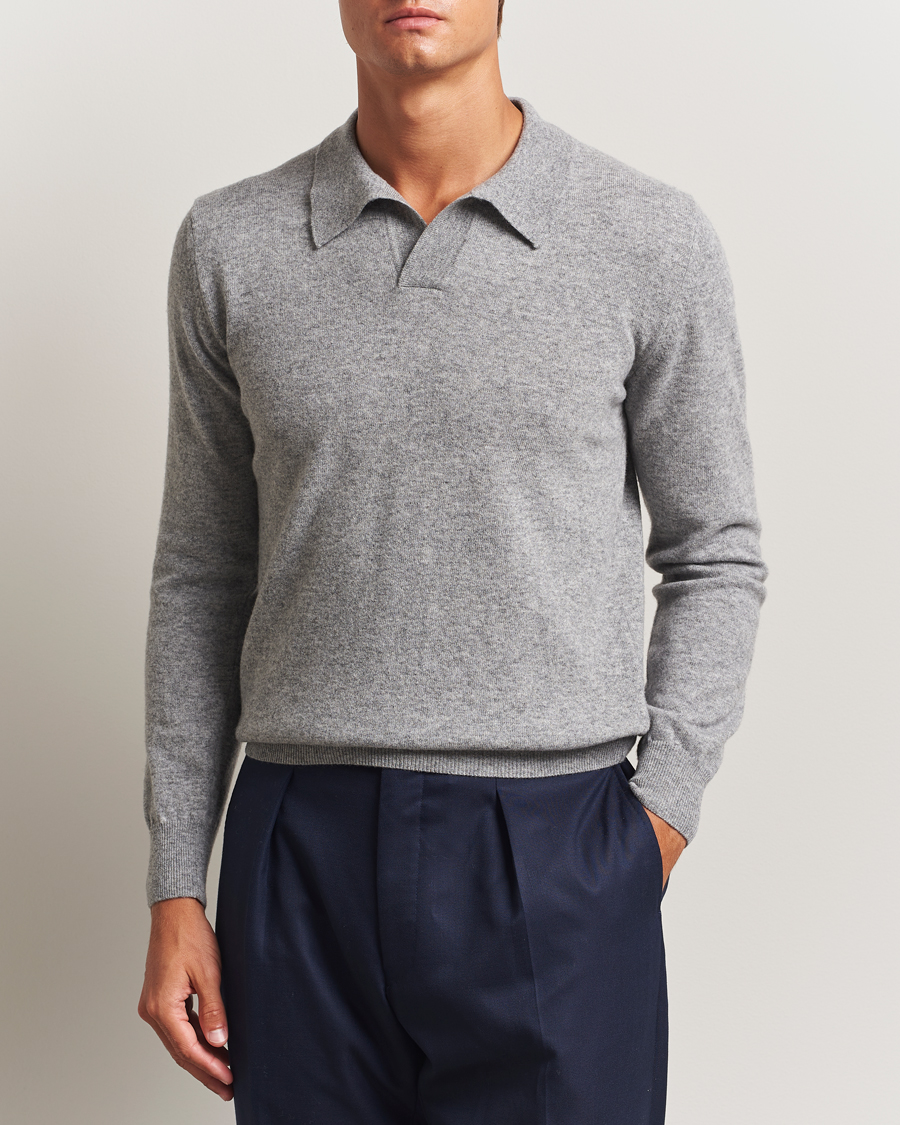 Men | Sweaters & Knitwear | Altea | Knitted Long Sleeve Polo Grey Melange
