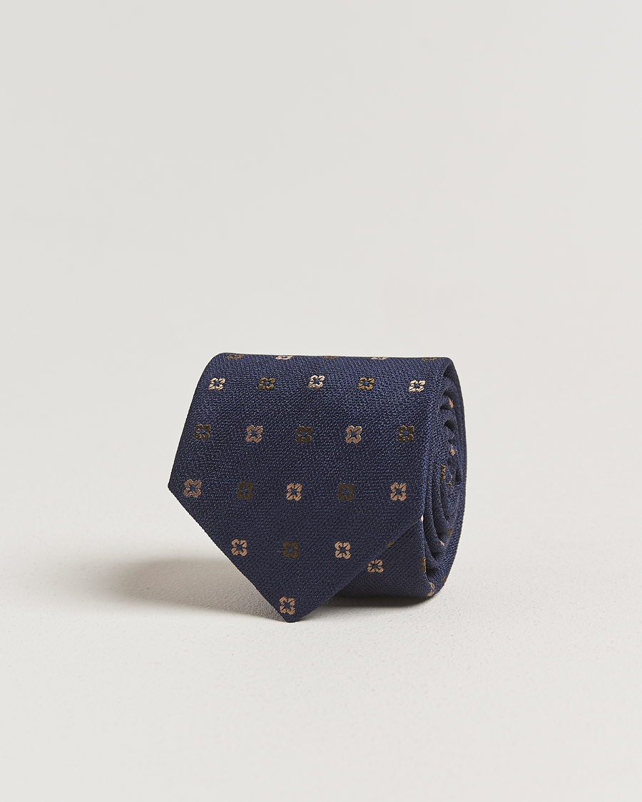 Men | Amanda Christensen Silk Bouclé Flower 8cm Tie Navy | Amanda Christensen | Silk Bouclé Flower 8cm Tie Navy