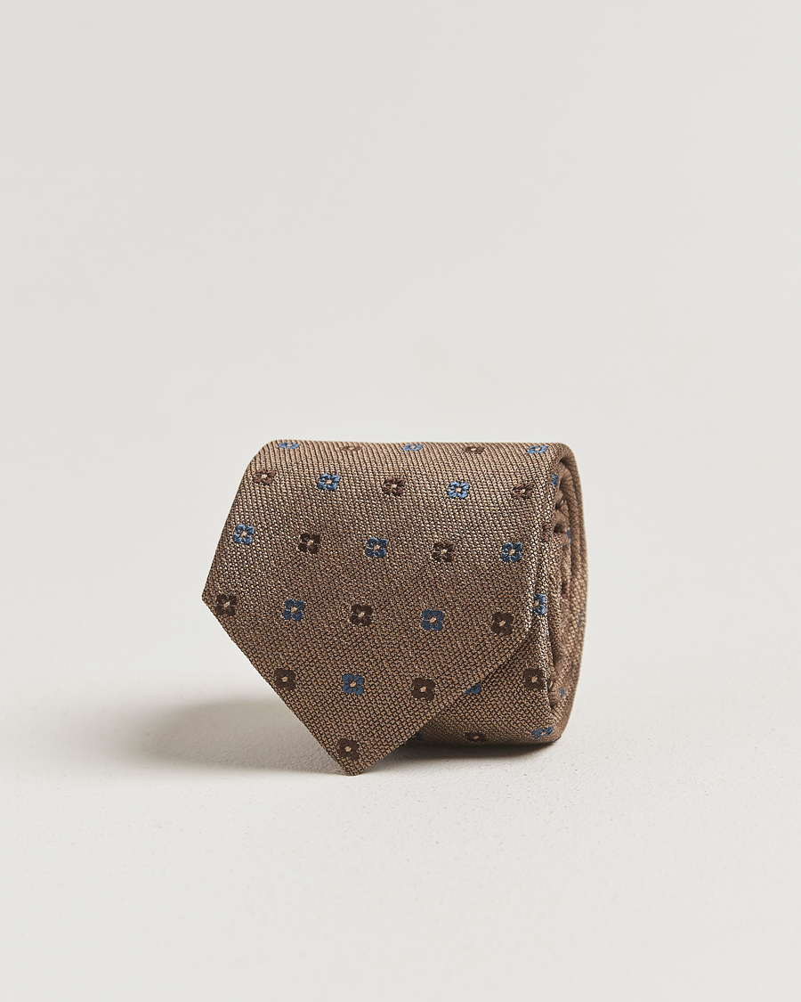 Men | Ties | Amanda Christensen | Silk Bouclé Flower 8cm Tie Beige