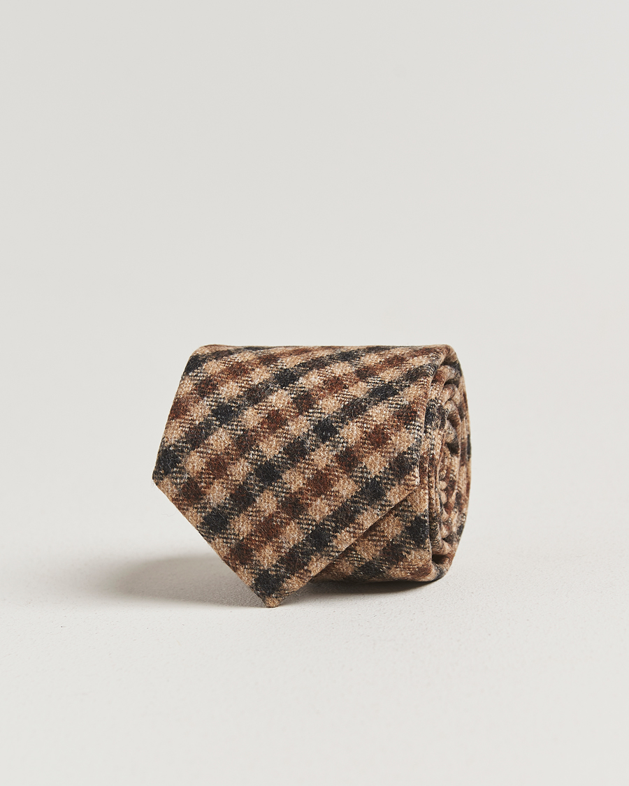 Men | Amanda Christensen Wool Checked 8cm Tie Beige Multi | Amanda Christensen | Wool Checked 8cm Tie Beige Multi