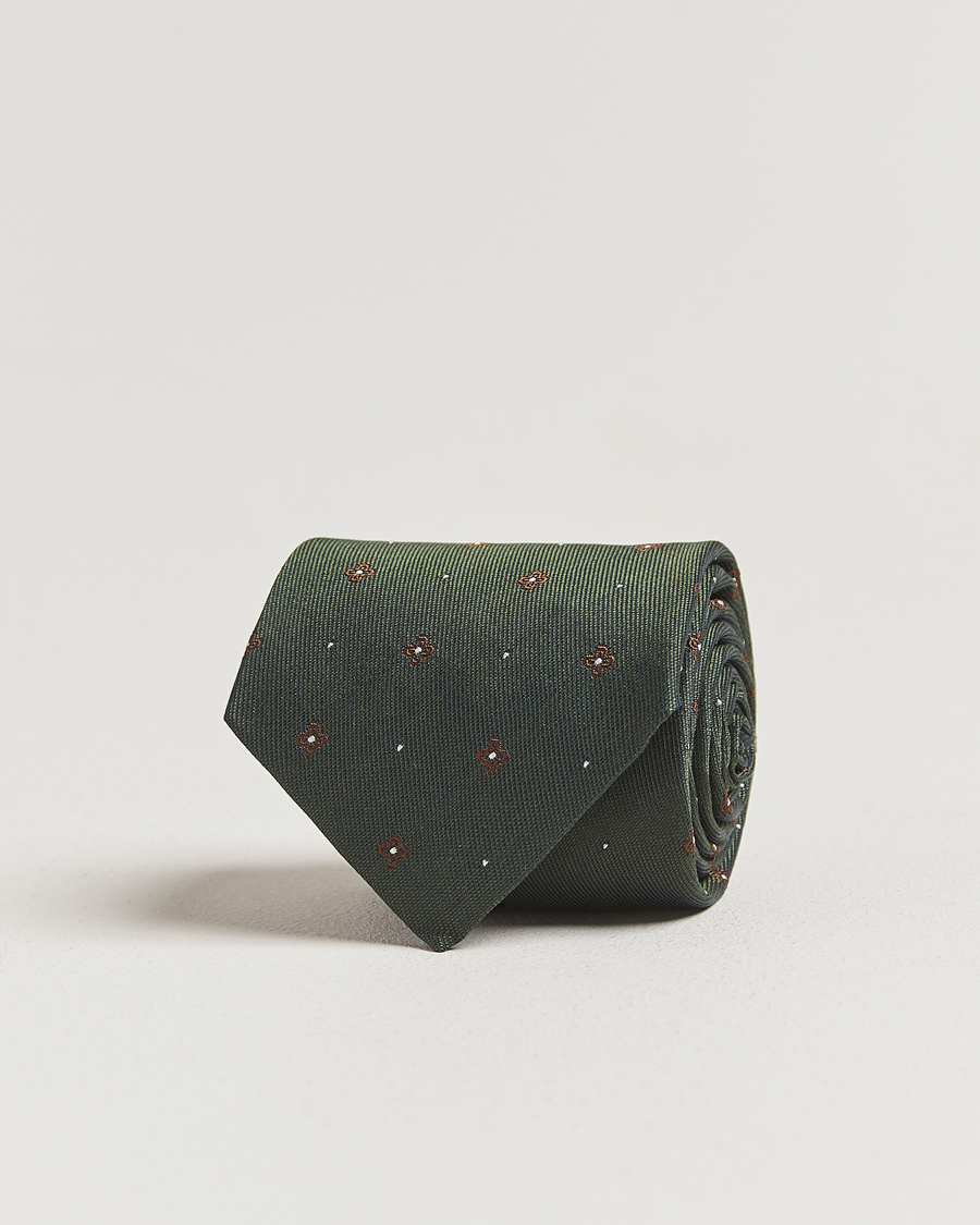 Men | Amanda Christensen Cotton/Silk Printed Flower 8cm Tie Green | Amanda Christensen | Cotton/Silk Printed Flower 8cm Tie Green
