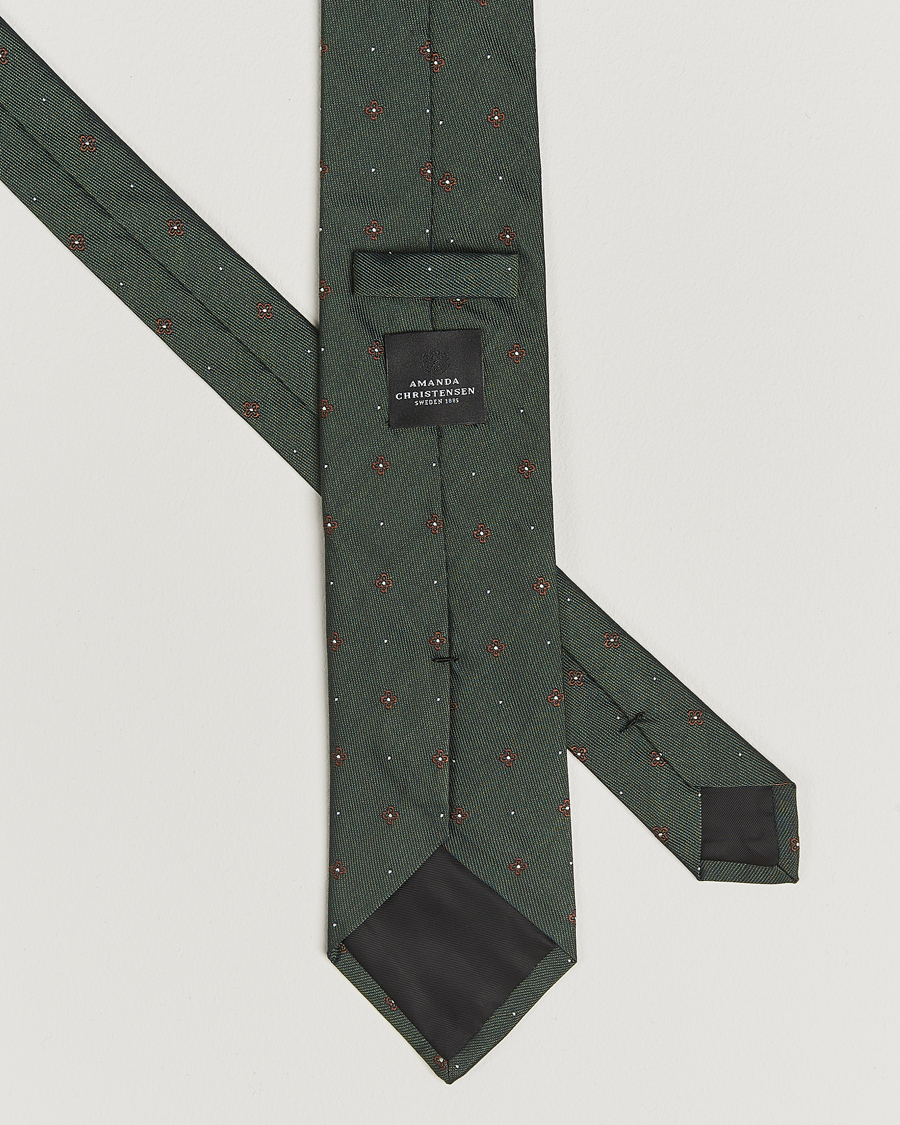 Men | Amanda Christensen Cotton/Silk Printed Flower 8cm Tie Green | Amanda Christensen | Cotton/Silk Printed Flower 8cm Tie Green