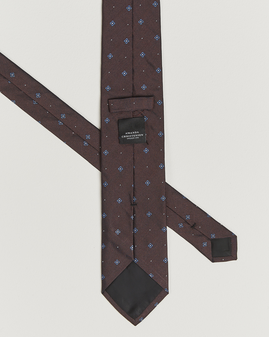 Men | Amanda Christensen Cotton/Silk Printed Flower 8cm Tie Brown | Amanda Christensen | Cotton/Silk Printed Flower 8cm Tie Brown