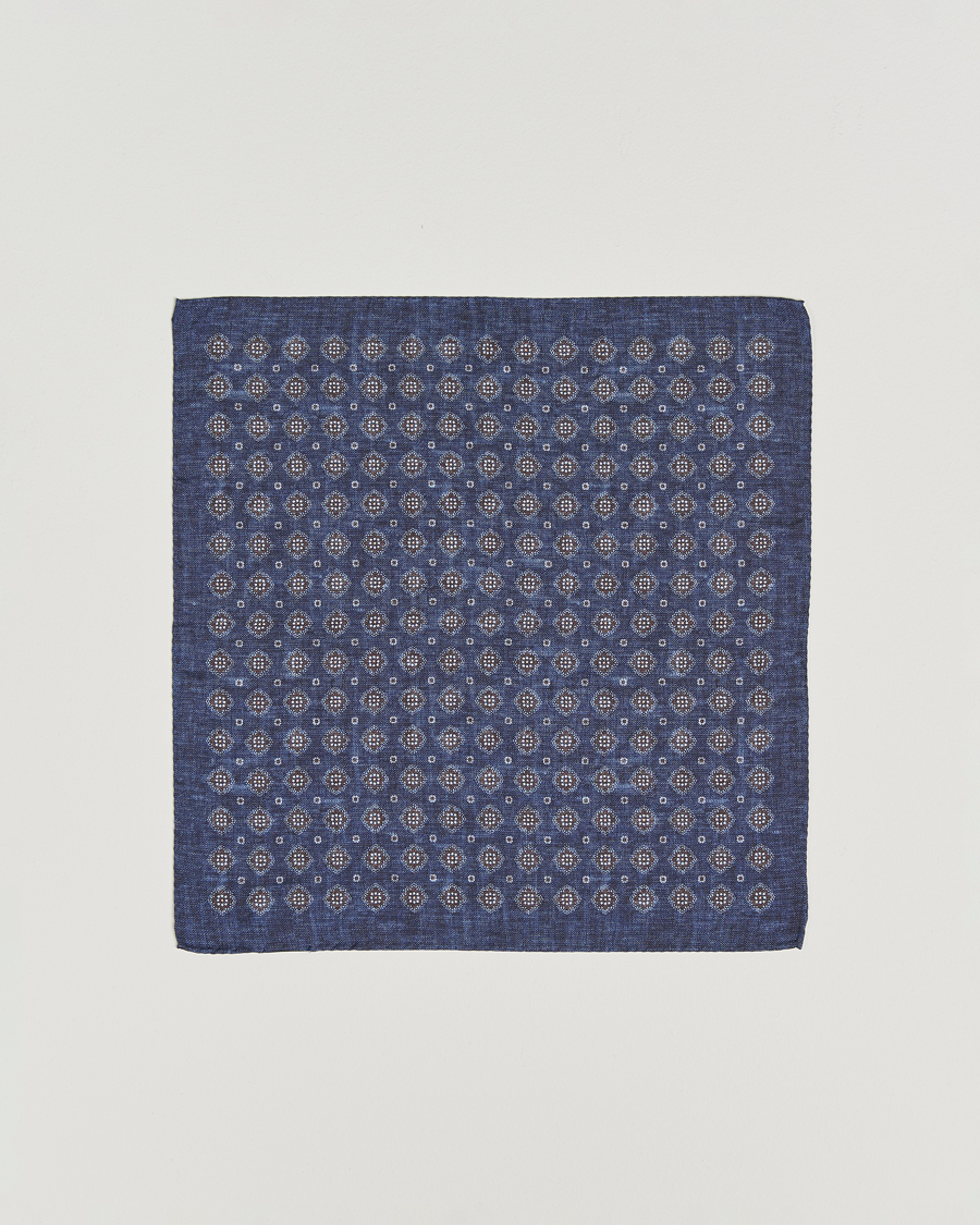 Men | Pocket Squares | Amanda Christensen | Silk Oxford Printed Flower Pocket Square Navy