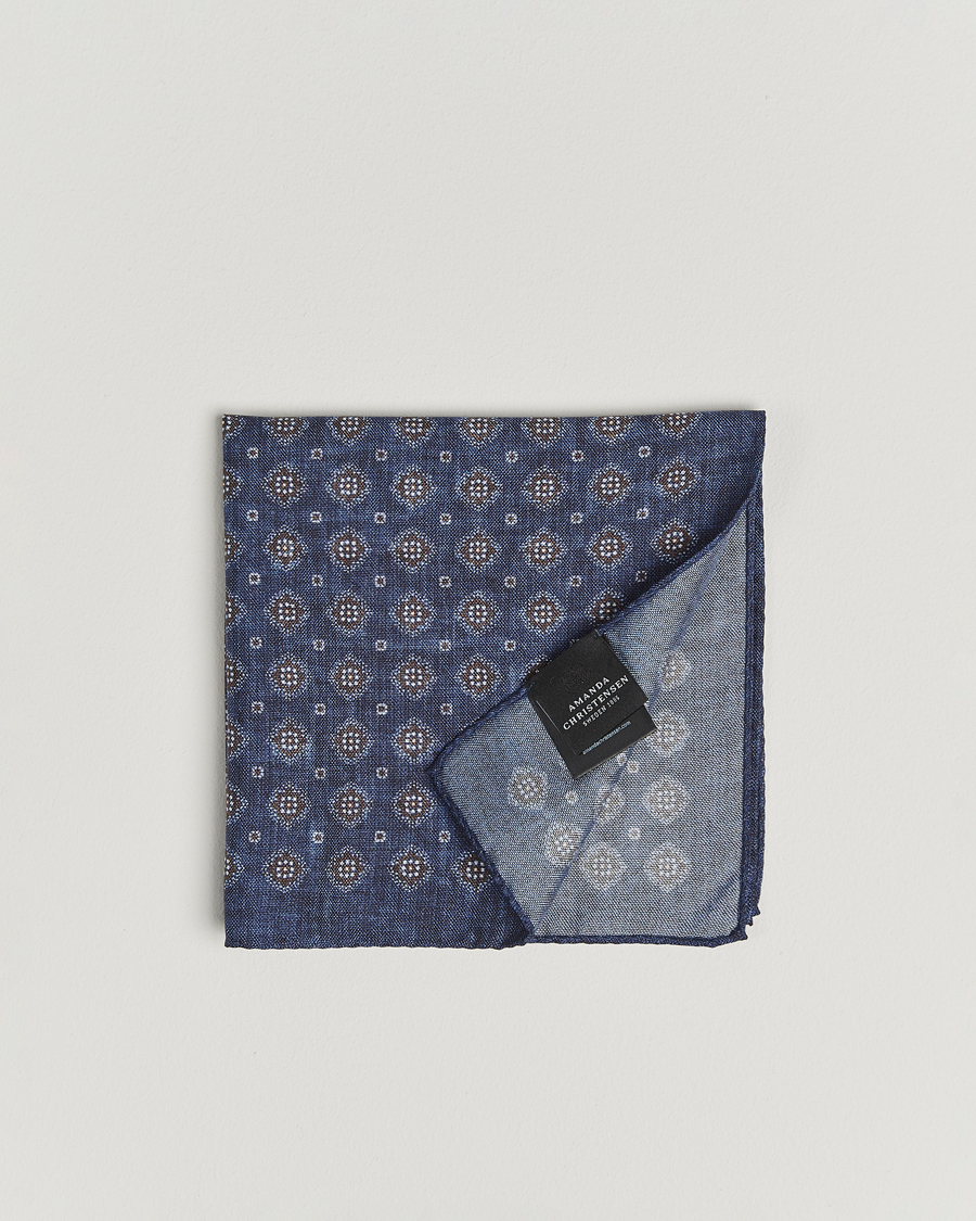 Men | Pocket Squares | Amanda Christensen | Silk Oxford Printed Flower Pocket Square Navy