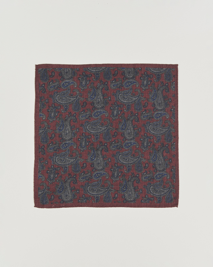 Men | Pocket Squares | Amanda Christensen | Wool Flannel Large Paisley Pocket Square Wine