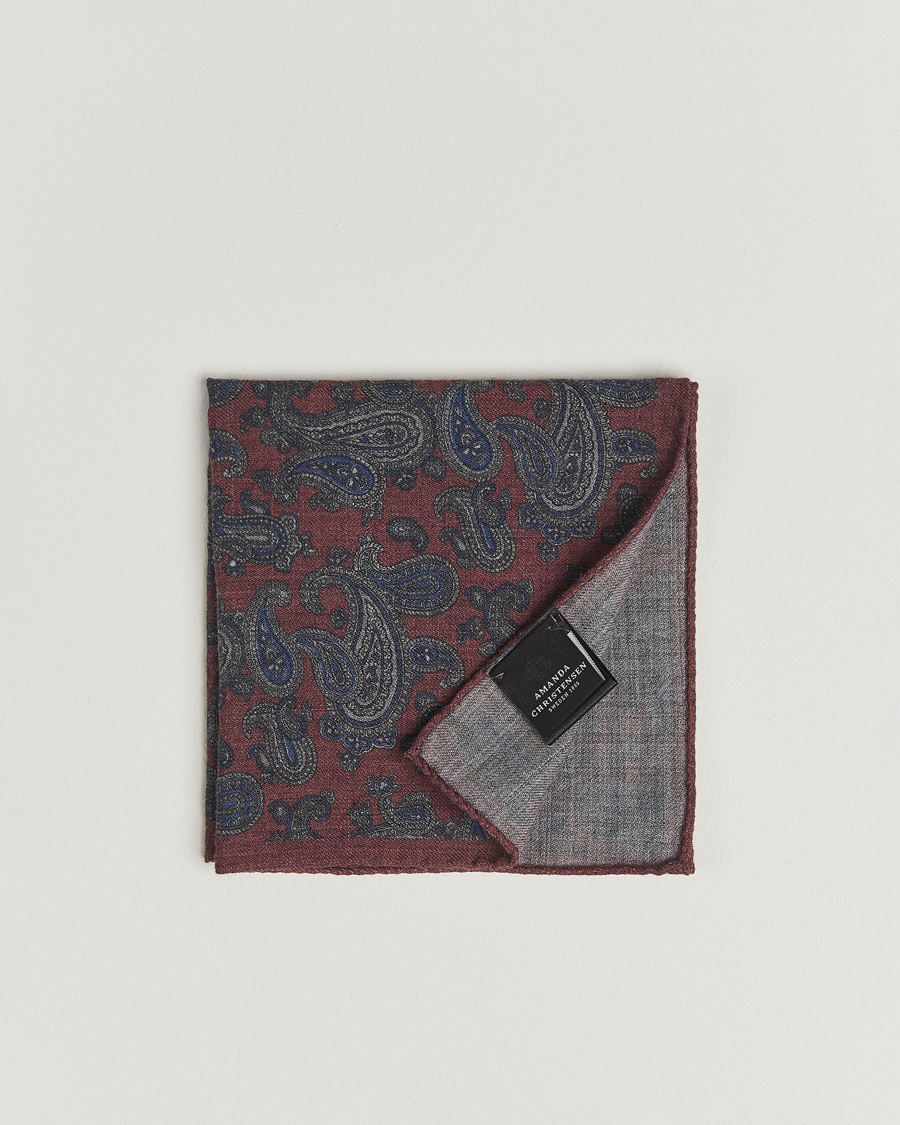 Men | Pocket Squares | Amanda Christensen | Wool Flannel Large Paisley Pocket Square Wine