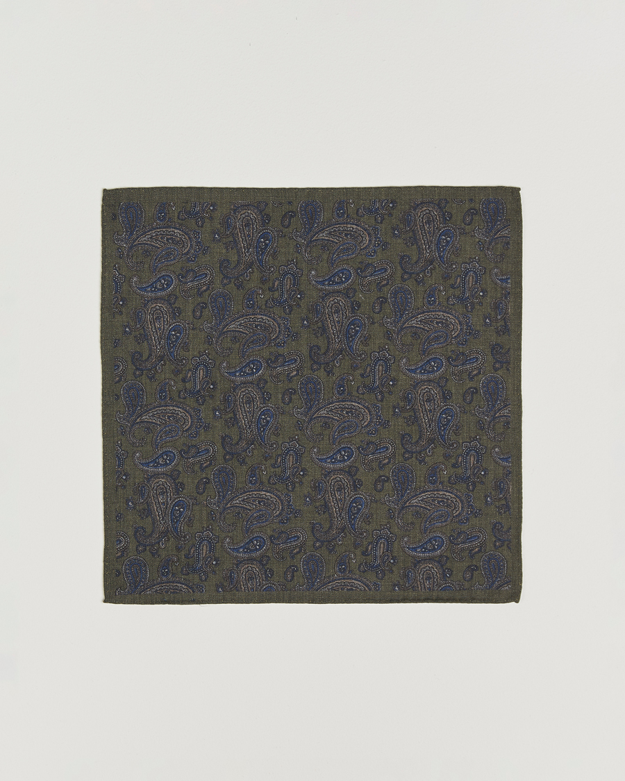 Men | Pocket Squares | Amanda Christensen | Wool Flannel Large Paisley Pocket Square Green