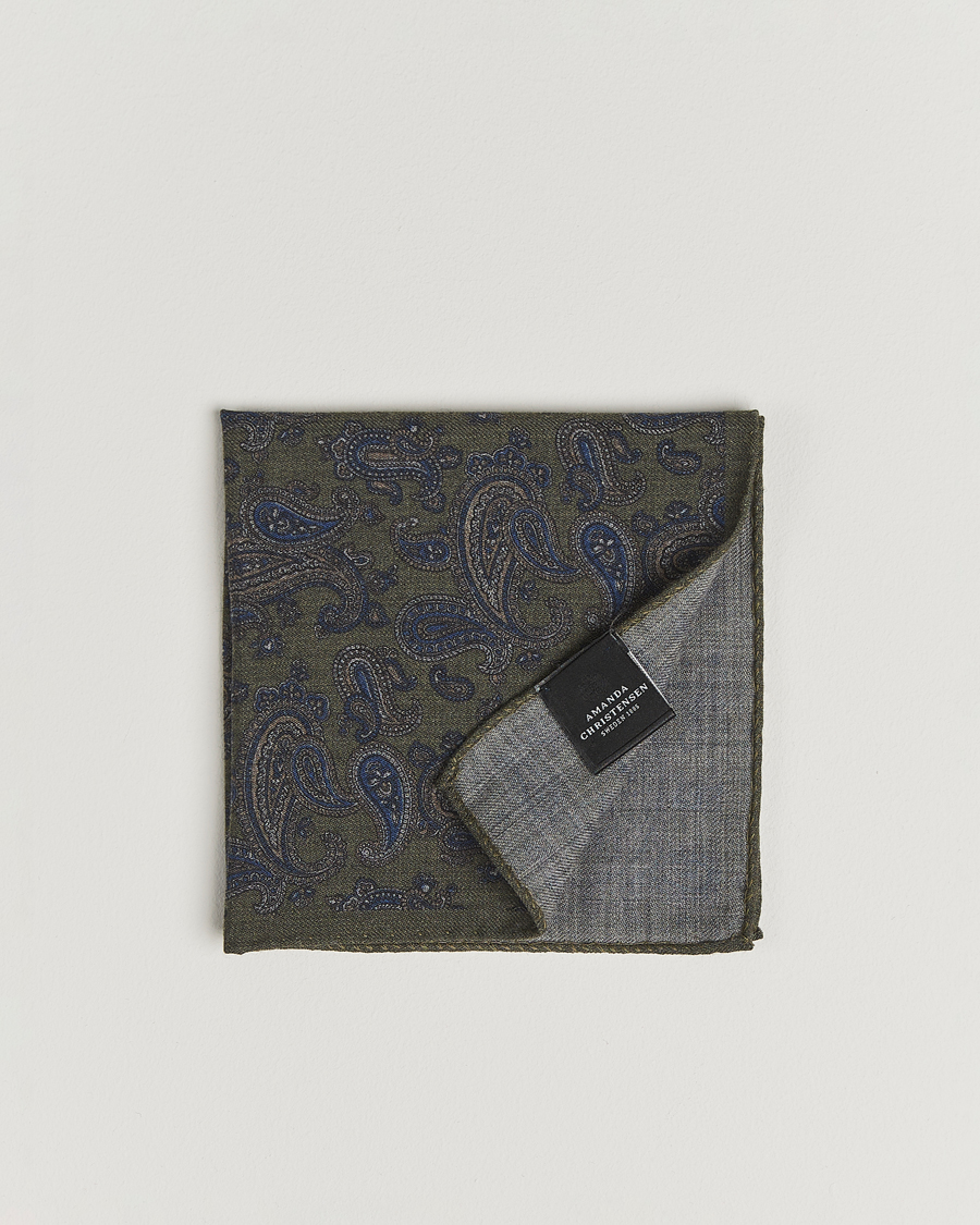 Men | Pocket Squares | Amanda Christensen | Wool Flannel Large Paisley Pocket Square Green